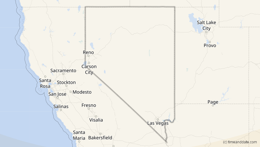 A map of Nevada, USA, showing the path of the 14. Dez 2001 Ringförmige Sonnenfinsternis