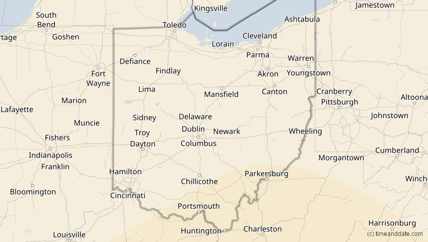 A map of Ohio, USA, showing the path of the 14. Dez 2001 Ringförmige Sonnenfinsternis