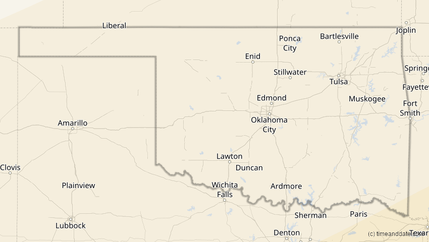 A map of Oklahoma, USA, showing the path of the 14. Dez 2001 Ringförmige Sonnenfinsternis