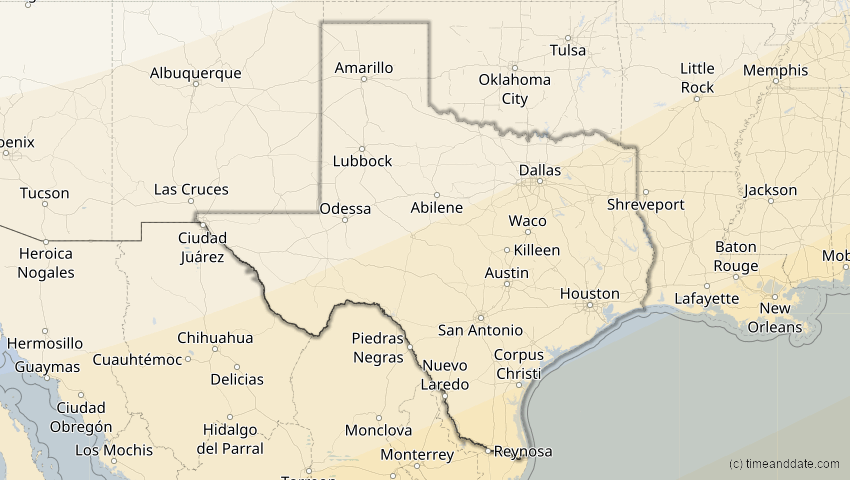A map of Texas, USA, showing the path of the 14. Dez 2001 Ringförmige Sonnenfinsternis