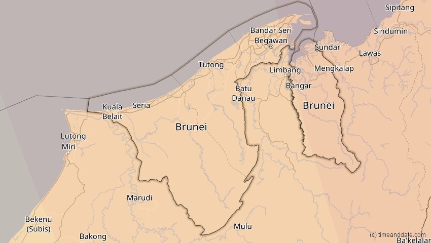 A map of Brunei, showing the path of the 11. Jun 2002 Ringförmige Sonnenfinsternis