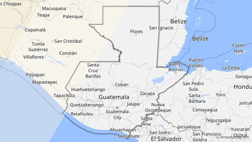 A map of Guatemala, showing the path of the 10. Jun 2002 Ringförmige Sonnenfinsternis