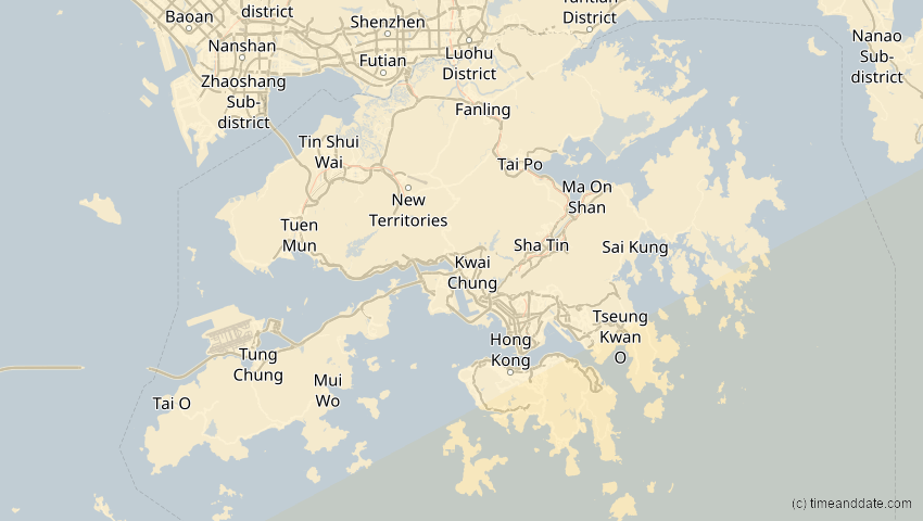 A map of Hongkong, showing the path of the 11. Jun 2002 Ringförmige Sonnenfinsternis
