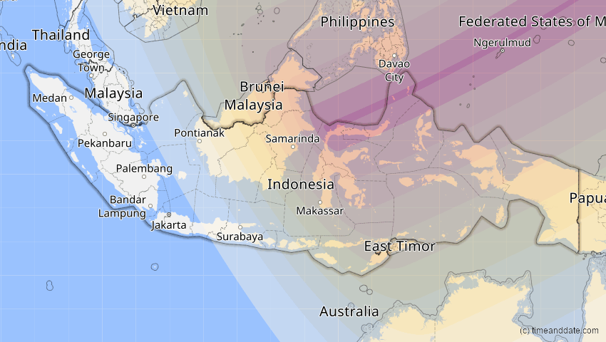 A map of Indonesien, showing the path of the 11. Jun 2002 Ringförmige Sonnenfinsternis