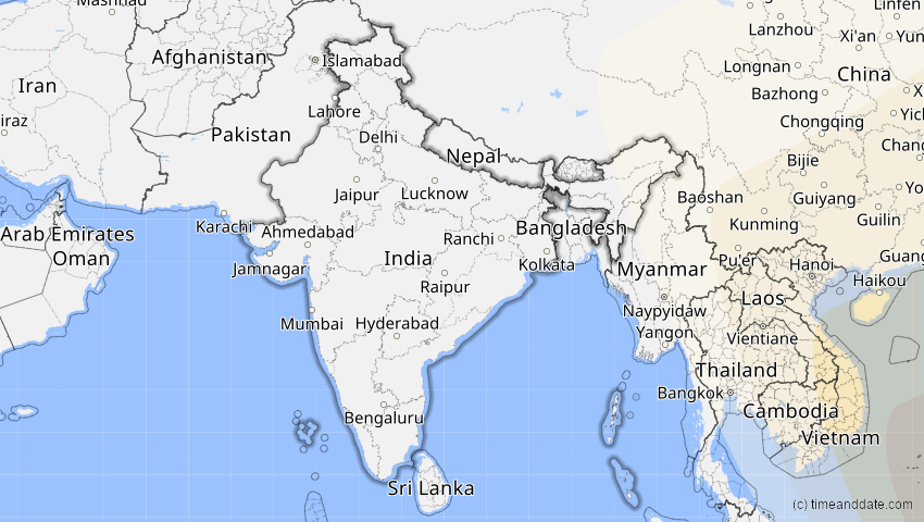 A map of Indien, showing the path of the 11. Jun 2002 Ringförmige Sonnenfinsternis