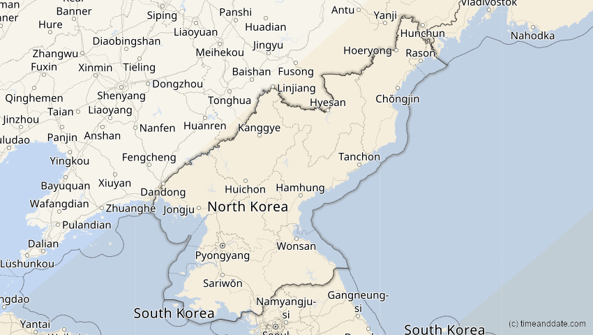 A map of Nordkorea, showing the path of the 11. Jun 2002 Ringförmige Sonnenfinsternis