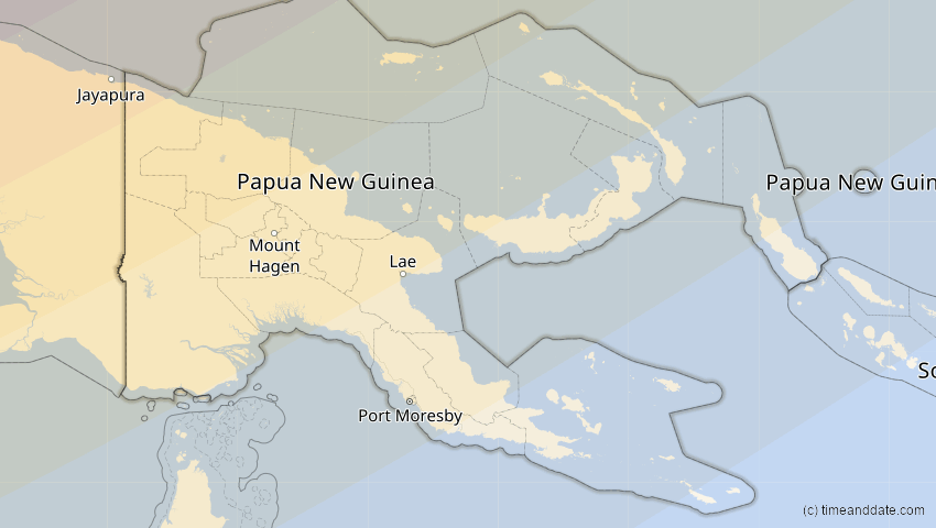 A map of Papua-Neuguinea, showing the path of the 11. Jun 2002 Ringförmige Sonnenfinsternis
