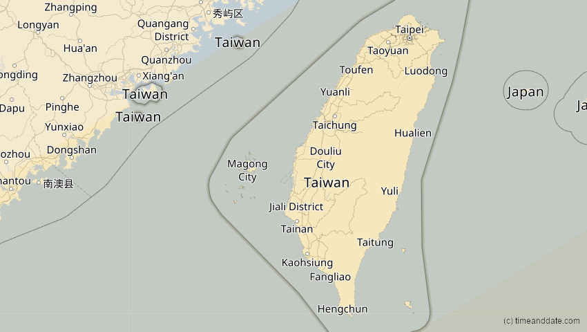 A map of Taiwan, showing the path of the 11. Jun 2002 Ringförmige Sonnenfinsternis