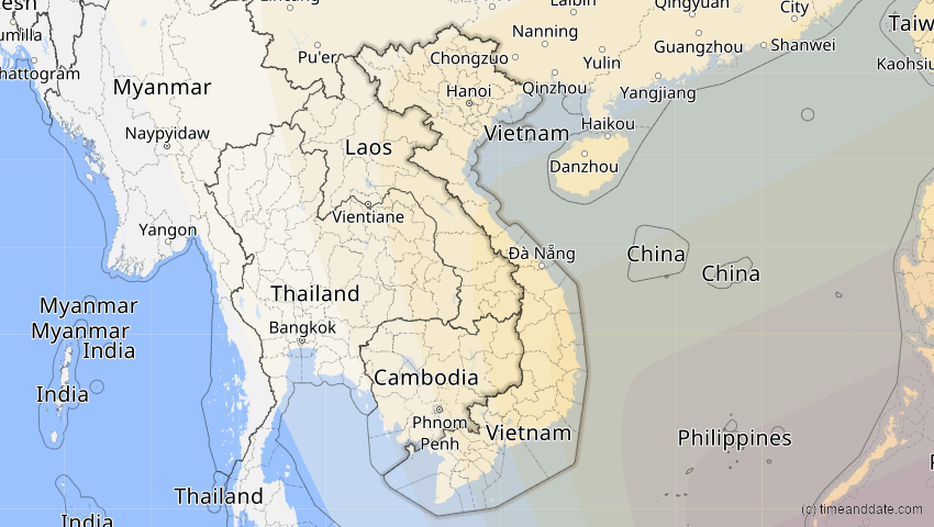 A map of Vietnam, showing the path of the 11. Jun 2002 Ringförmige Sonnenfinsternis