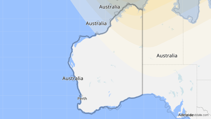 A map of Western Australia, Australien, showing the path of the 11. Jun 2002 Ringförmige Sonnenfinsternis