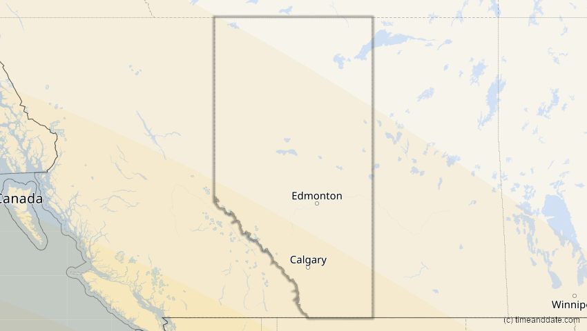 A map of Alberta, Kanada, showing the path of the 10. Jun 2002 Ringförmige Sonnenfinsternis