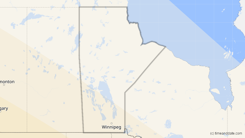 A map of Manitoba, Kanada, showing the path of the 10. Jun 2002 Ringförmige Sonnenfinsternis