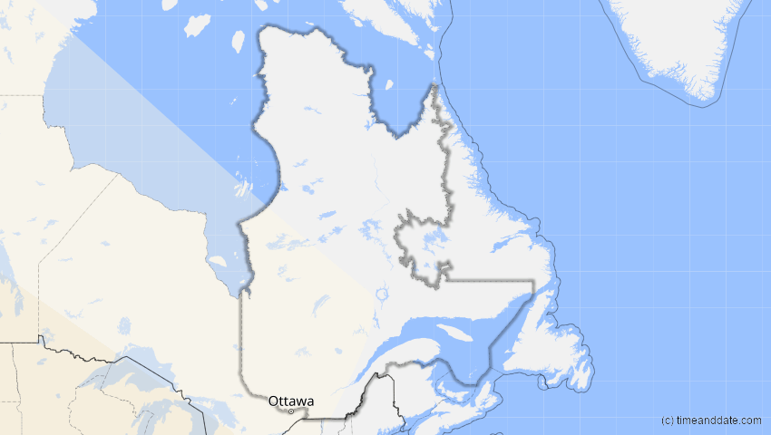 A map of Québec, Kanada, showing the path of the 10. Jun 2002 Ringförmige Sonnenfinsternis