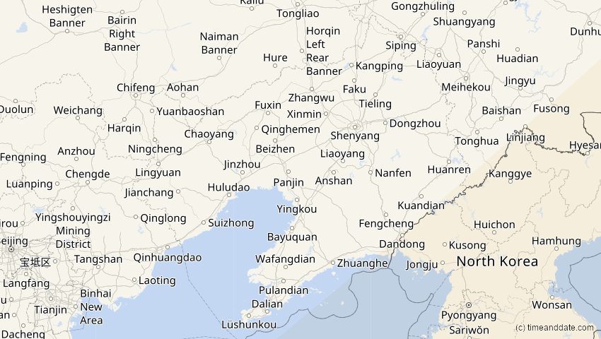 A map of Liaoning, China, showing the path of the 11. Jun 2002 Ringförmige Sonnenfinsternis