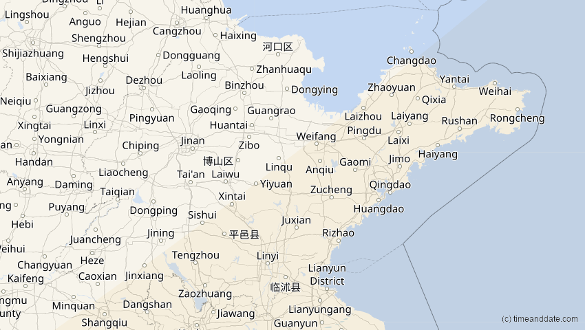A map of Shandong, China, showing the path of the 11. Jun 2002 Ringförmige Sonnenfinsternis