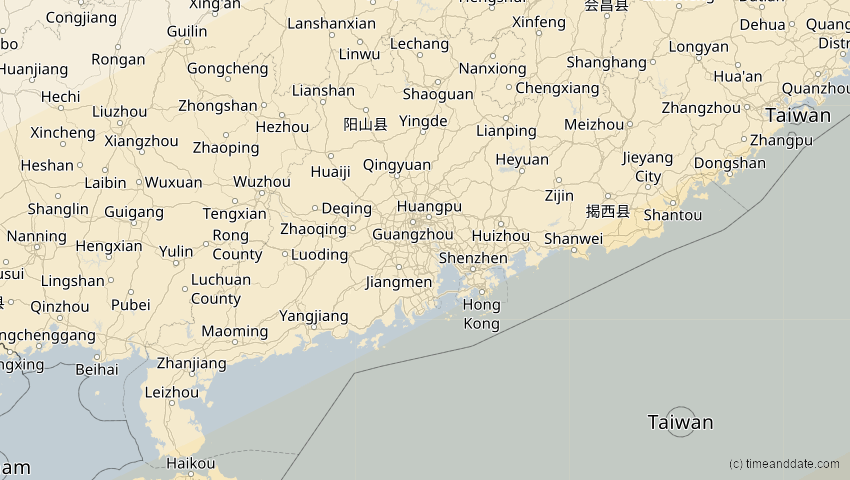 A map of Guangdong, China, showing the path of the 11. Jun 2002 Ringförmige Sonnenfinsternis