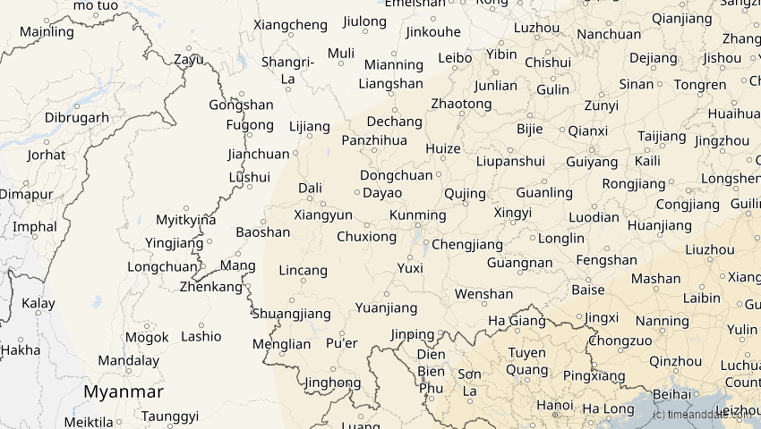 A map of Yunnan, China, showing the path of the 11. Jun 2002 Ringförmige Sonnenfinsternis