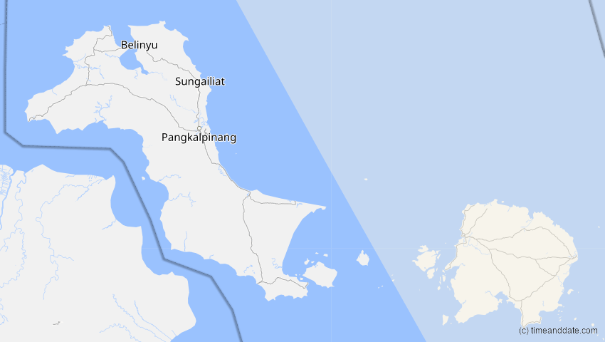 A map of Bangka-Belitung, Indonesien, showing the path of the 11. Jun 2002 Ringförmige Sonnenfinsternis