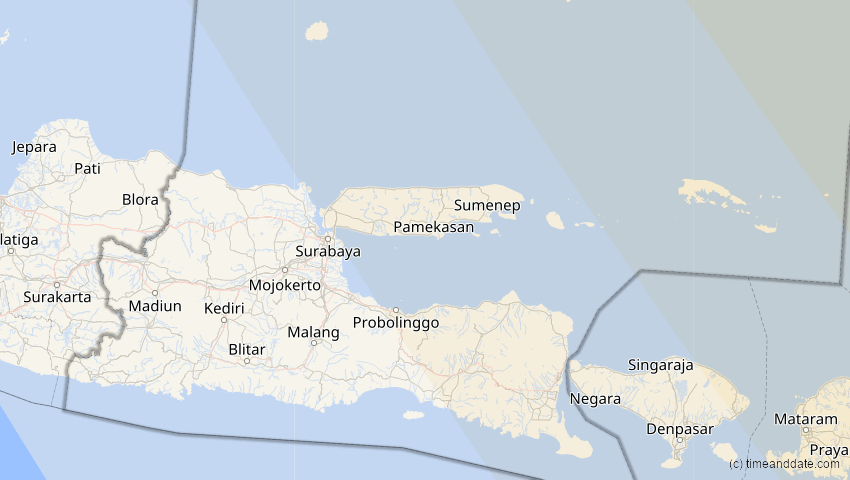 A map of Jawa Timur, Indonesien, showing the path of the 11. Jun 2002 Ringförmige Sonnenfinsternis
