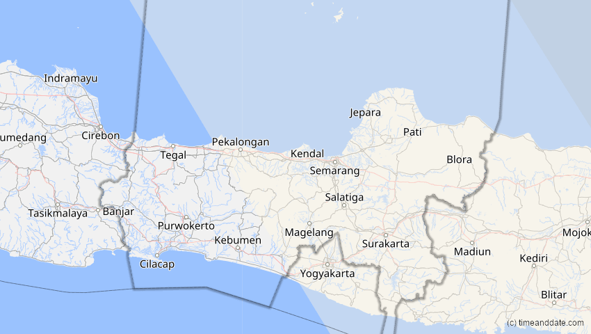 A map of Jawa Tengah, Indonesien, showing the path of the 11. Jun 2002 Ringförmige Sonnenfinsternis