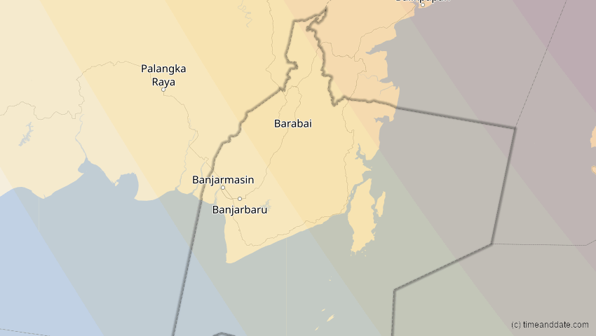 A map of Kalimantan Selatan, Indonesien, showing the path of the 11. Jun 2002 Ringförmige Sonnenfinsternis