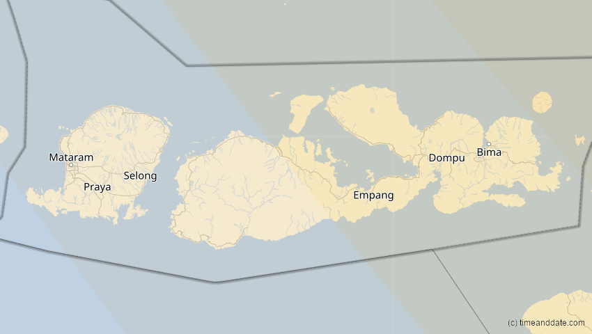 A map of Nusa Tenggara Barat, Indonesien, showing the path of the 11. Jun 2002 Ringförmige Sonnenfinsternis