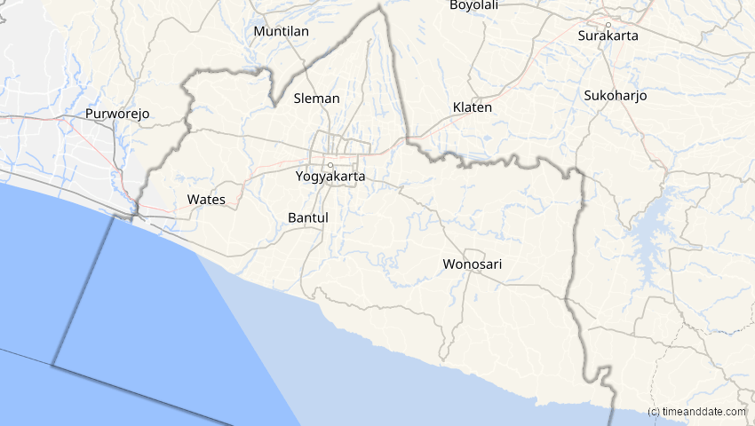 A map of Sonderregion Yogyakarta, Indonesien, showing the path of the 11. Jun 2002 Ringförmige Sonnenfinsternis