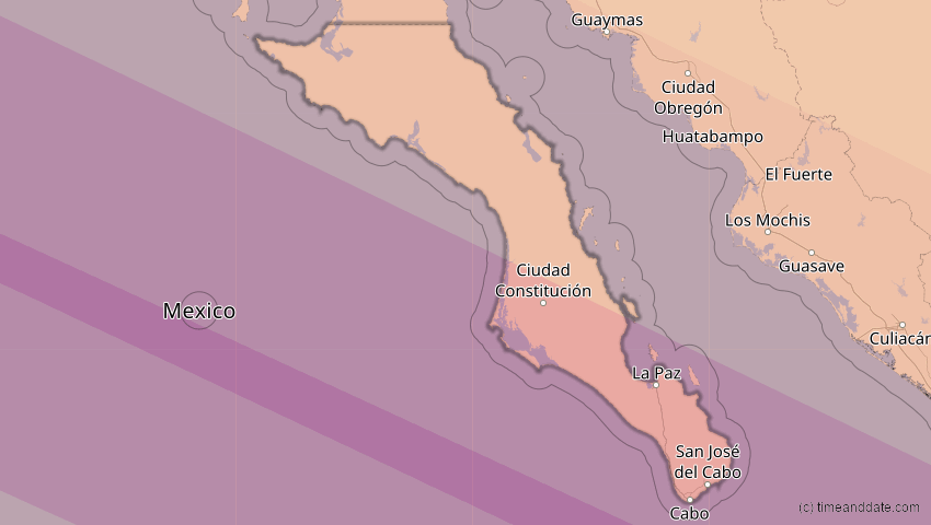 A map of Baja California Sur, Mexiko, showing the path of the 10. Jun 2002 Ringförmige Sonnenfinsternis