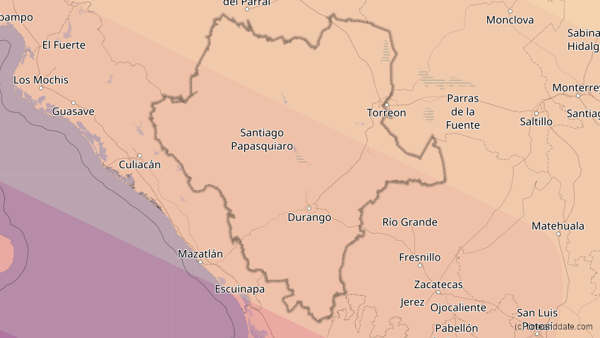 A map of Durango, Mexiko, showing the path of the 10. Jun 2002 Ringförmige Sonnenfinsternis