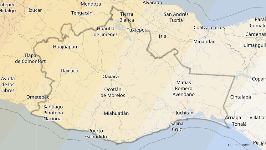 A map of Oaxaca, Mexiko, showing the path of the 10. Jun 2002 Ringförmige Sonnenfinsternis