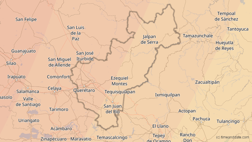 A map of Querétaro, Mexiko, showing the path of the 10. Jun 2002 Ringförmige Sonnenfinsternis