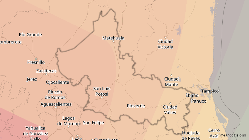 A map of San Luis Potosí, Mexiko, showing the path of the 10. Jun 2002 Ringförmige Sonnenfinsternis
