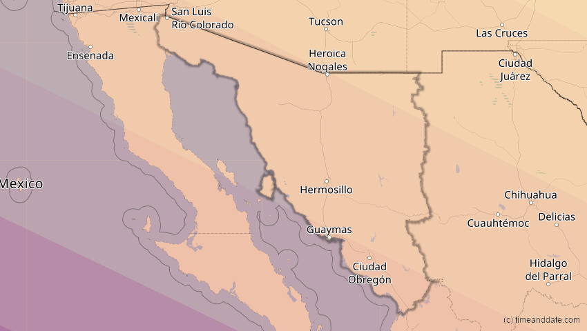 A map of Sonora, Mexiko, showing the path of the 10. Jun 2002 Ringförmige Sonnenfinsternis