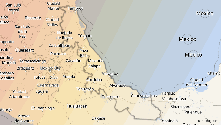A map of Veracruz, Mexiko, showing the path of the 10. Jun 2002 Ringförmige Sonnenfinsternis