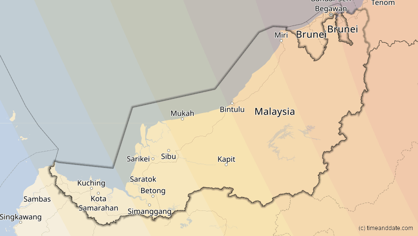 A map of Sarawak, Malaysia, showing the path of the 11. Jun 2002 Ringförmige Sonnenfinsternis