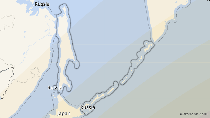 A map of Sachalin, Russland, showing the path of the 11. Jun 2002 Ringförmige Sonnenfinsternis