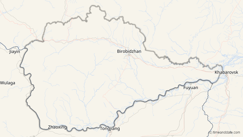 A map of Jüdische Autonome Oblast, Russland, showing the path of the 11. Jun 2002 Ringförmige Sonnenfinsternis