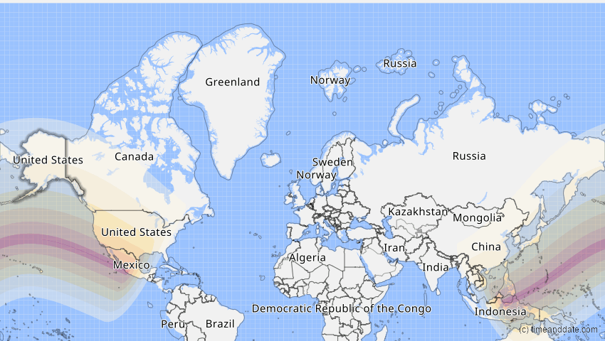 A map of Alaska, USA, showing the path of the 10. Jun 2002 Ringförmige Sonnenfinsternis