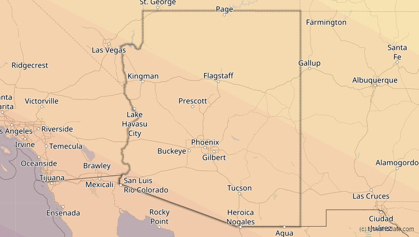 A map of Arizona, USA, showing the path of the 10. Jun 2002 Ringförmige Sonnenfinsternis