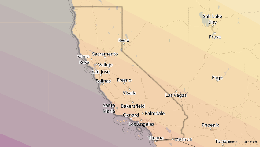 A map of Kalifornien, USA, showing the path of the 10. Jun 2002 Ringförmige Sonnenfinsternis