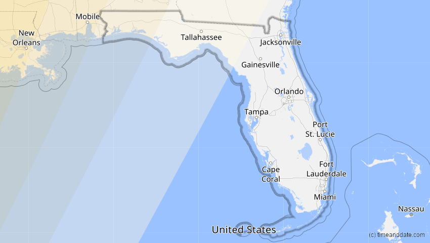 A map of Florida, USA, showing the path of the 10. Jun 2002 Ringförmige Sonnenfinsternis