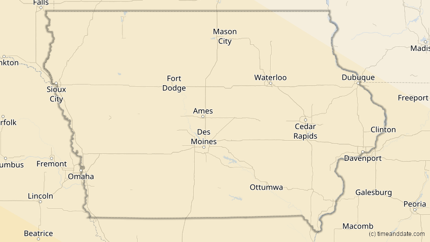 A map of Iowa, USA, showing the path of the 10. Jun 2002 Ringförmige Sonnenfinsternis