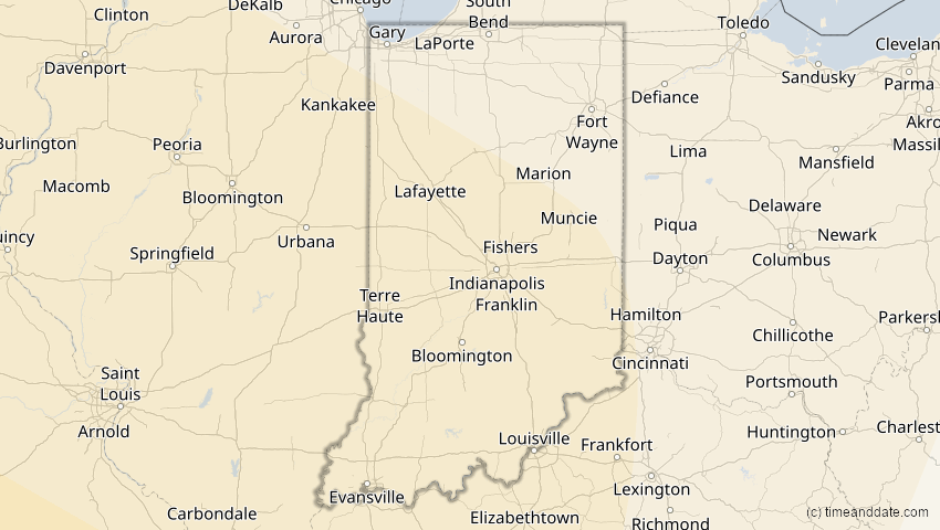 A map of Indiana, USA, showing the path of the 10. Jun 2002 Ringförmige Sonnenfinsternis