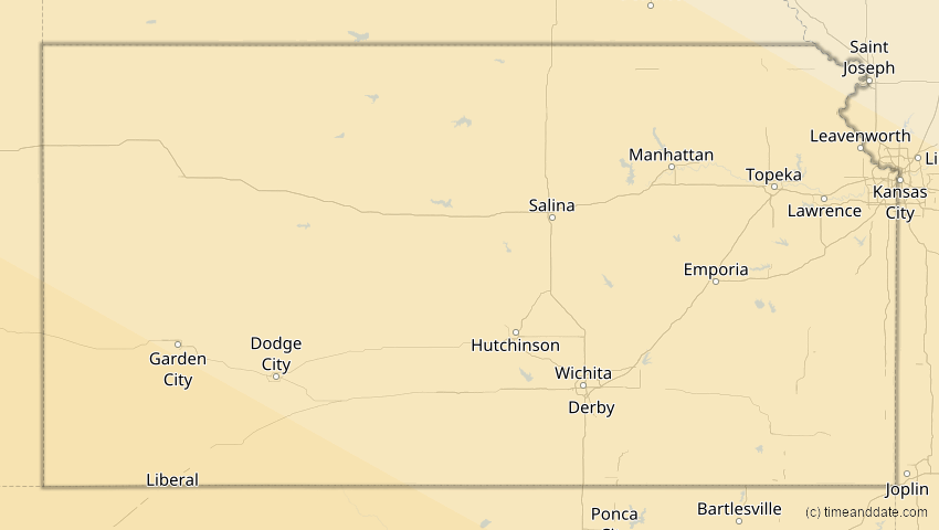 A map of Kansas, USA, showing the path of the 10. Jun 2002 Ringförmige Sonnenfinsternis
