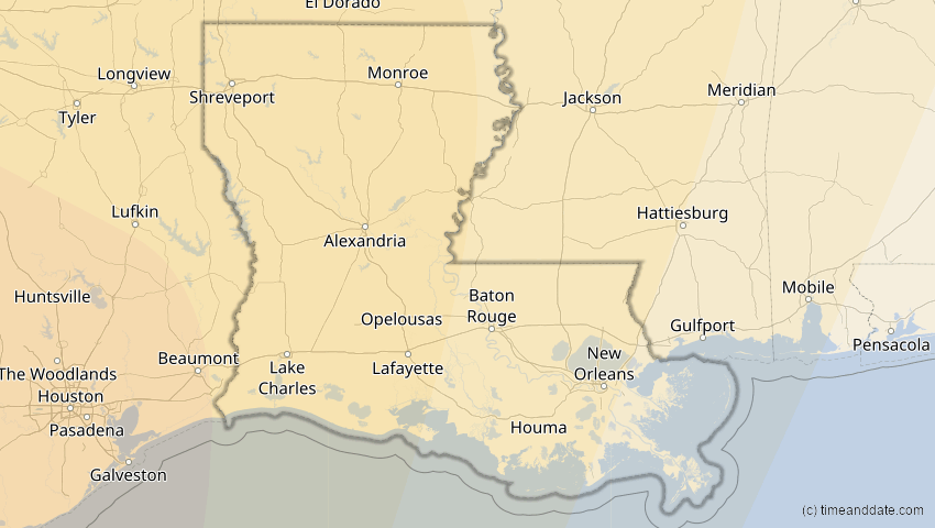 A map of Louisiana, USA, showing the path of the 10. Jun 2002 Ringförmige Sonnenfinsternis