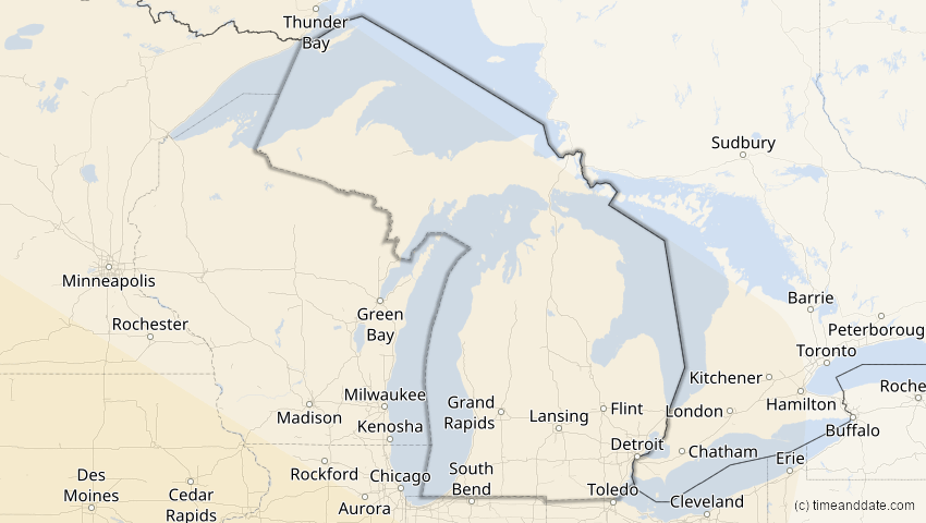 A map of Michigan, USA, showing the path of the 10. Jun 2002 Ringförmige Sonnenfinsternis