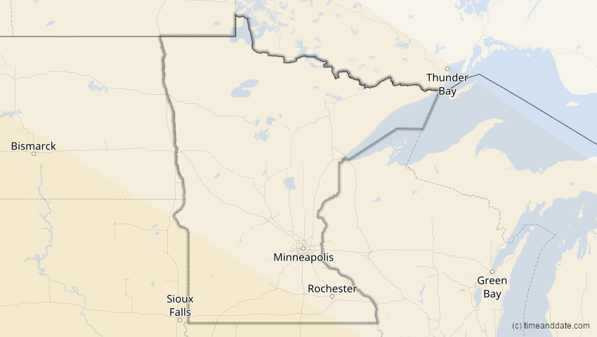 A map of Minnesota, USA, showing the path of the 10. Jun 2002 Ringförmige Sonnenfinsternis