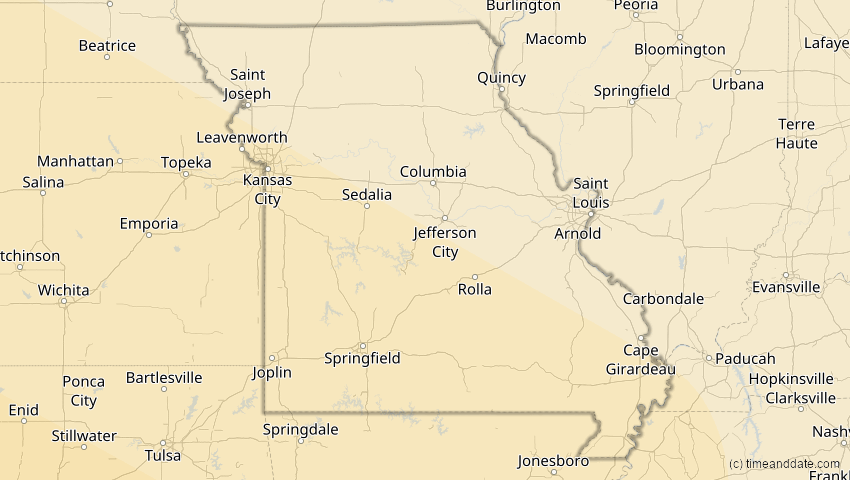 A map of Missouri, USA, showing the path of the 10. Jun 2002 Ringförmige Sonnenfinsternis