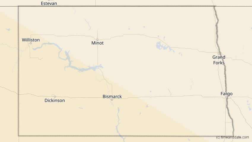 A map of North Dakota, USA, showing the path of the 10. Jun 2002 Ringförmige Sonnenfinsternis