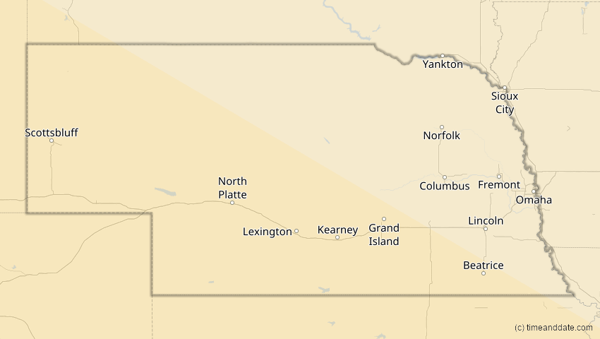 A map of Nebraska, USA, showing the path of the 10. Jun 2002 Ringförmige Sonnenfinsternis